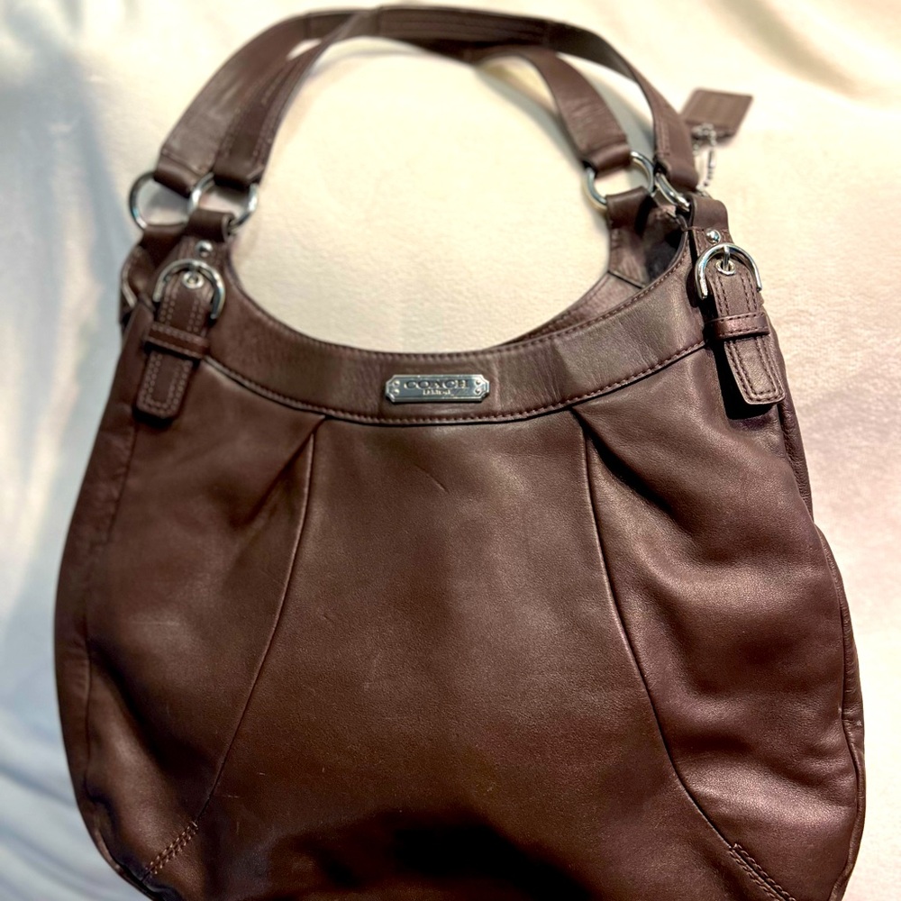 Coach deep brown smooth leather hobo bag 10X14X4